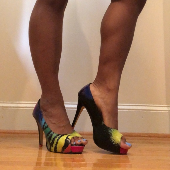 Rainbow Zebra Peep-Toe Platform Heel - Picture 7 of 7
